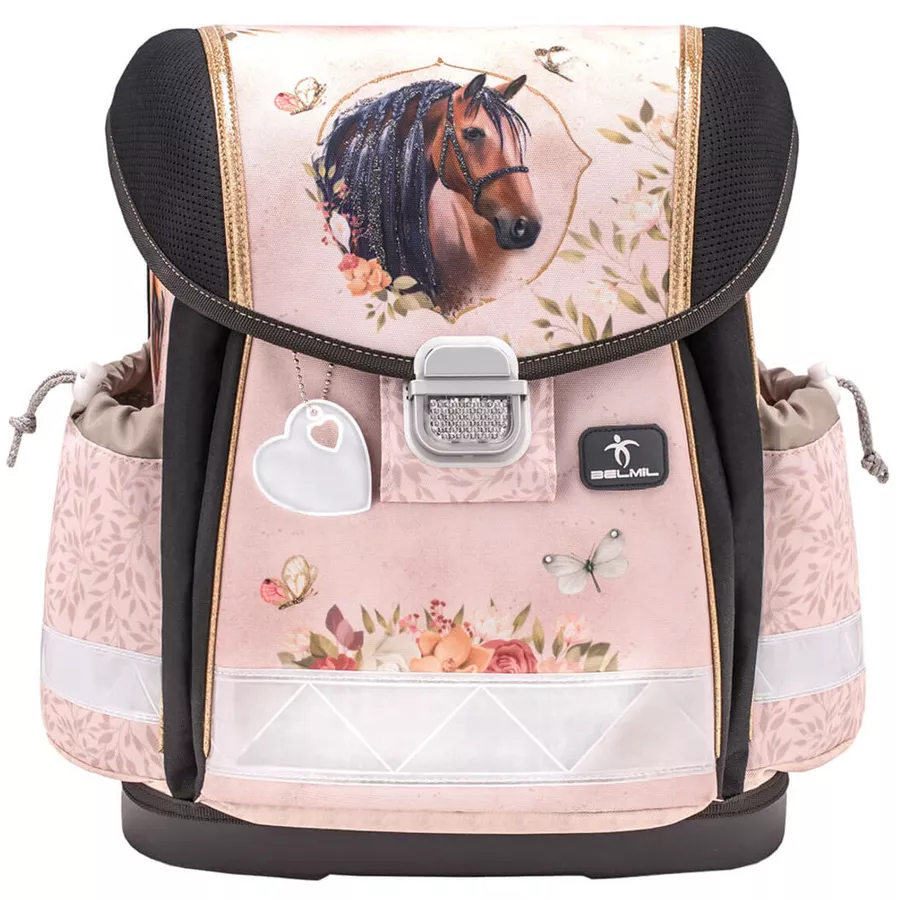 Belmil Schulranzen Classy Schulranzen Set 5-teilig mit Brustgurt Horse Chestnut