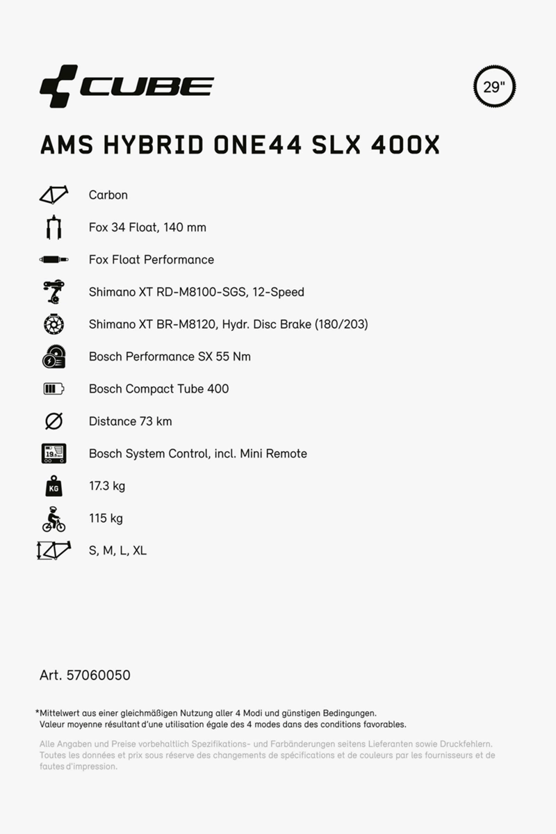 CUBE AMS Hybrid ONE44 C:68X SLX 400X 29 E-Mountainbike 2024