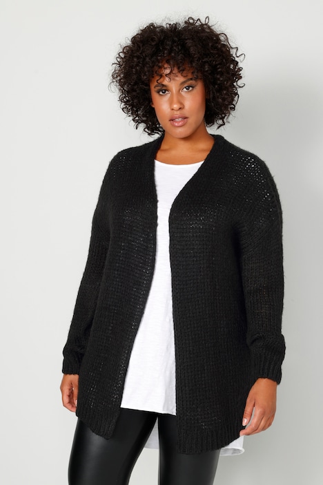 Strickjacke, oversized, offene Form, V-Ausschnitt, Langarm