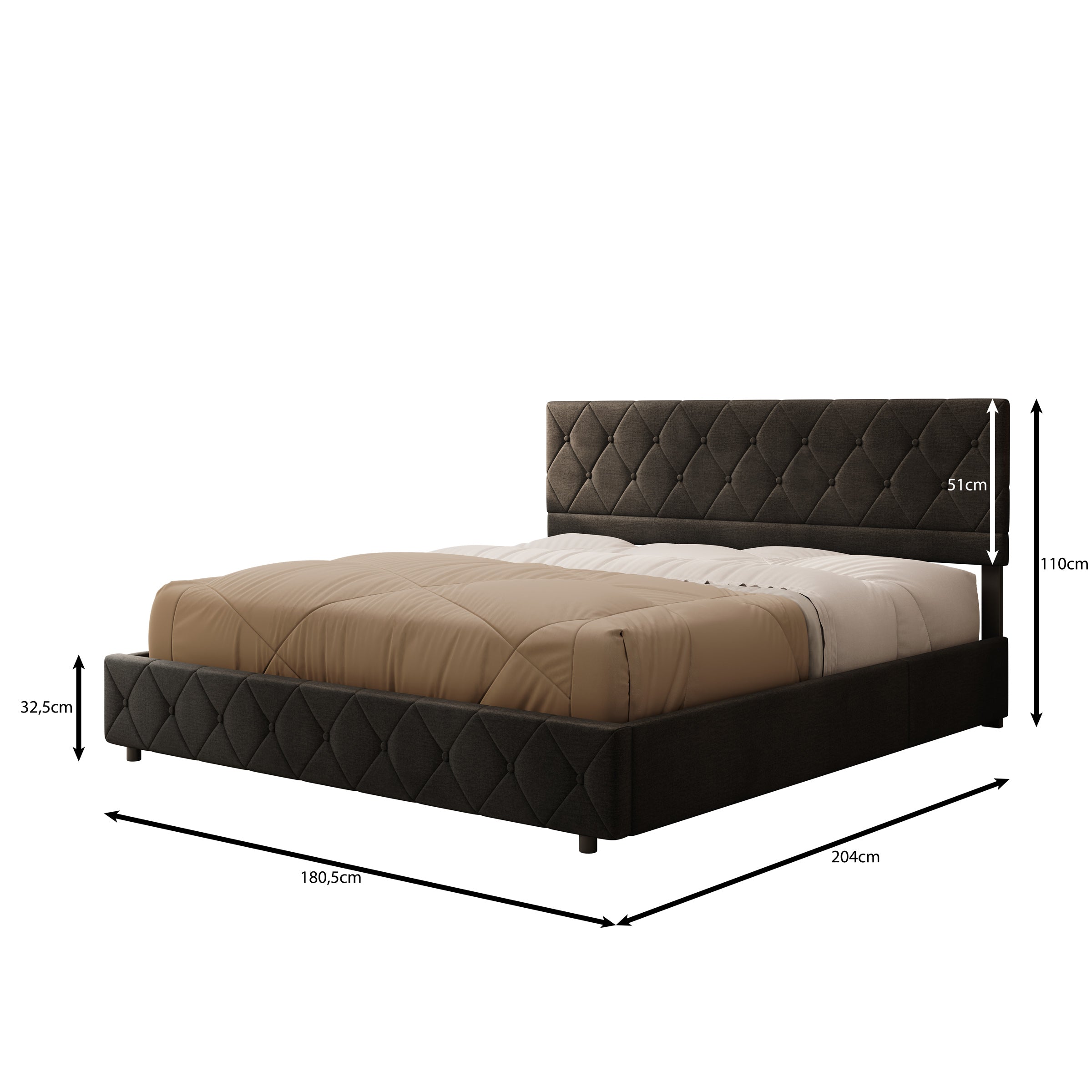 Hernandez - Tweepersoonsbed met opbergruimte - Velvet zwart - 180x200 cm