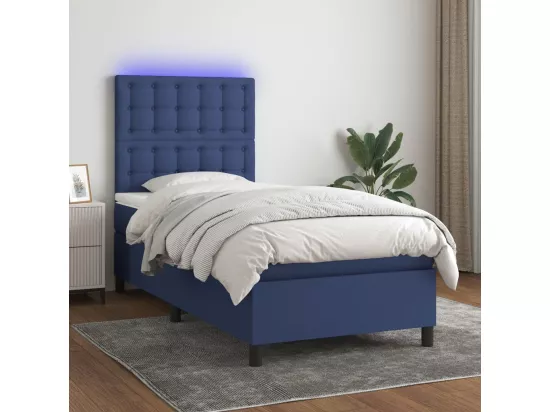 Sommier tapissier avec matelas et LED Bleu 90x190 cm Tissu