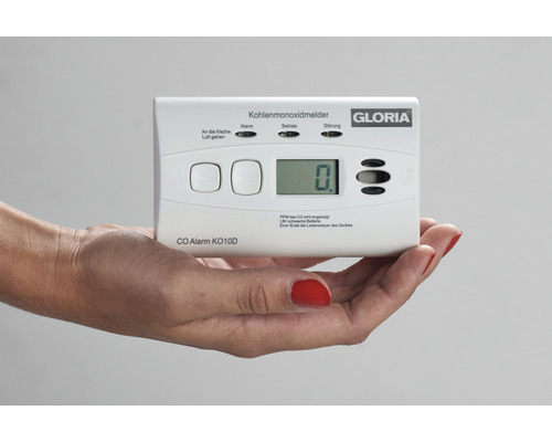 Gloria CO-detector KO10D met display, afmetingen (H x B x D): 70 x 118 x 40 mm, wit, gecertificeerd volgens EN50291-1:2018