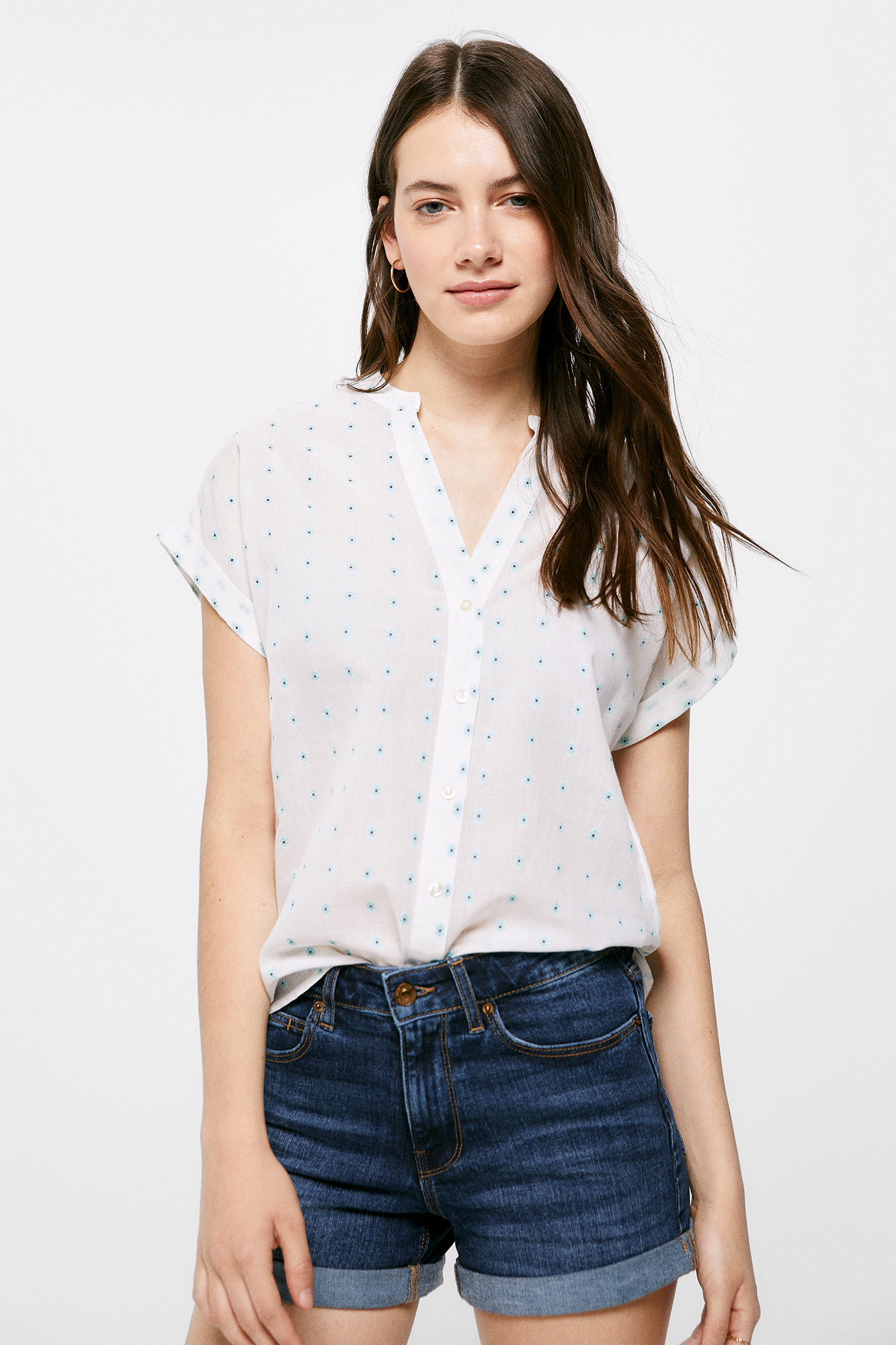 Blusa de algodão com gola mandarim