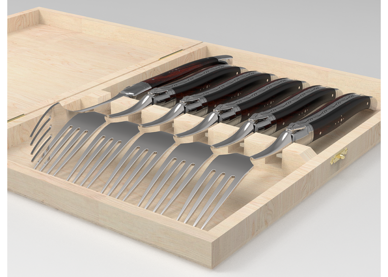 Service de 6 fourchettes Laguiole avec un manche en bois de fer et mitres en acier inoxydable