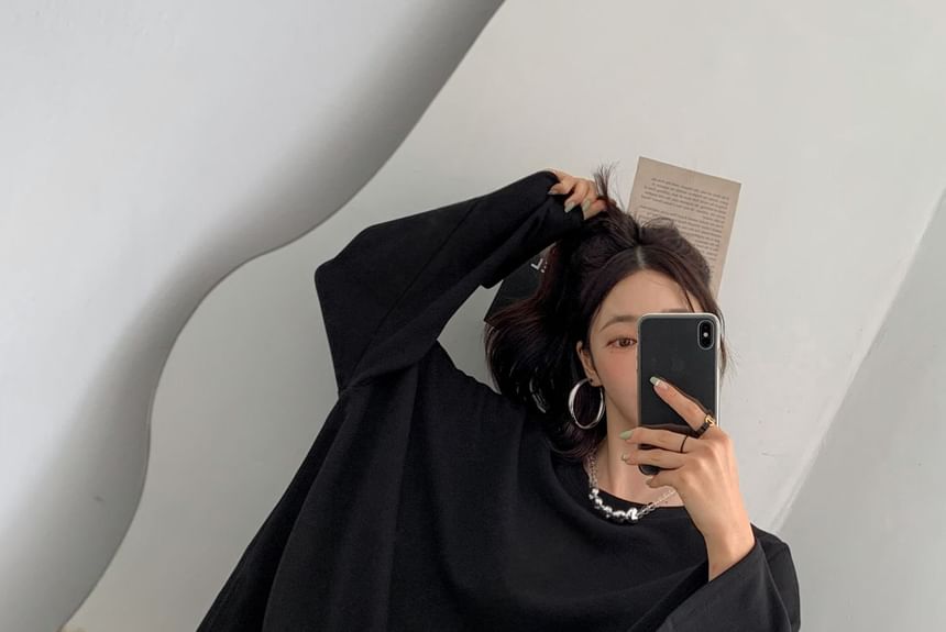 Chubby Girl - Set: Effen top met lange mouwen en losse pasvorm + Effen broek met elastische taille
