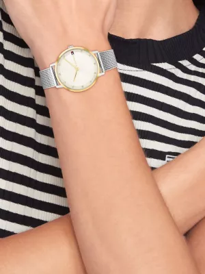 Relógio com pulseira de malha banhada a ouro bicolor