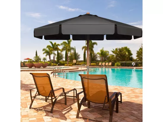 Parasol Inclinable Ø300CM avec Manivelle Anti-UV,Protection Solaire Toile Polyester Imperméable, Gris