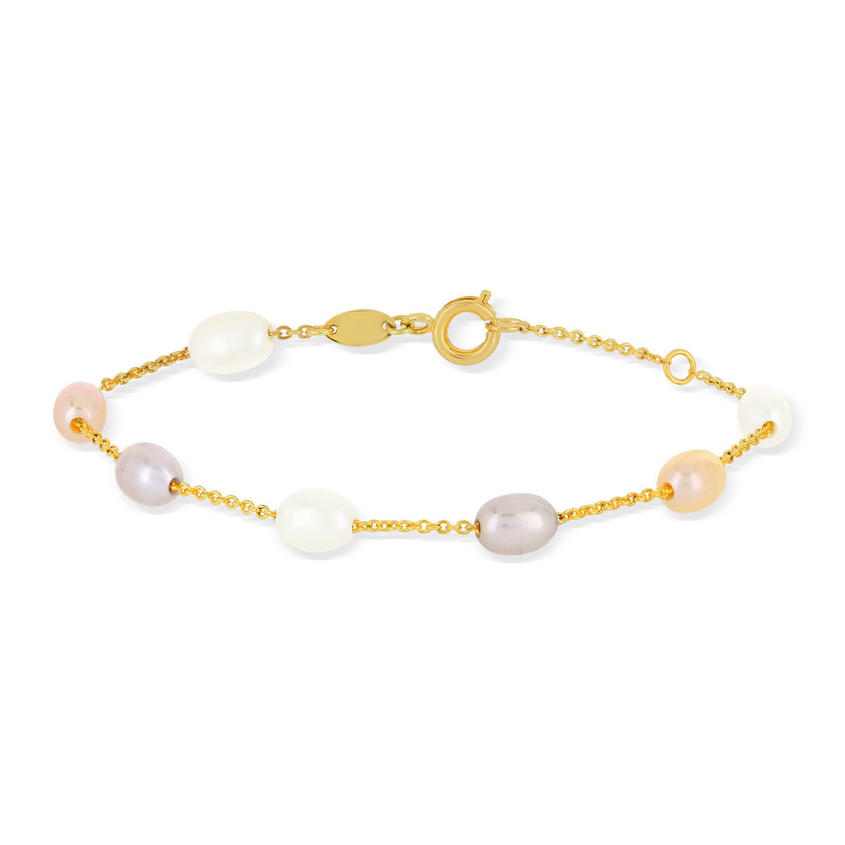 Bracelet or 375 jaune perles de culture de Chine multicolores 18 cm