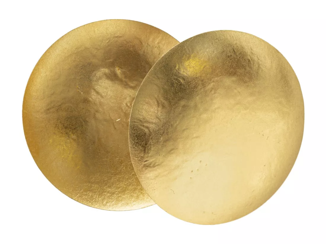 Applique Murale Dorée Goldy Round - Lampe Murale Métal Doré Ø 26x13 cm avec Finition Feuille d'Or, Éclairage Élégant et Raffiné