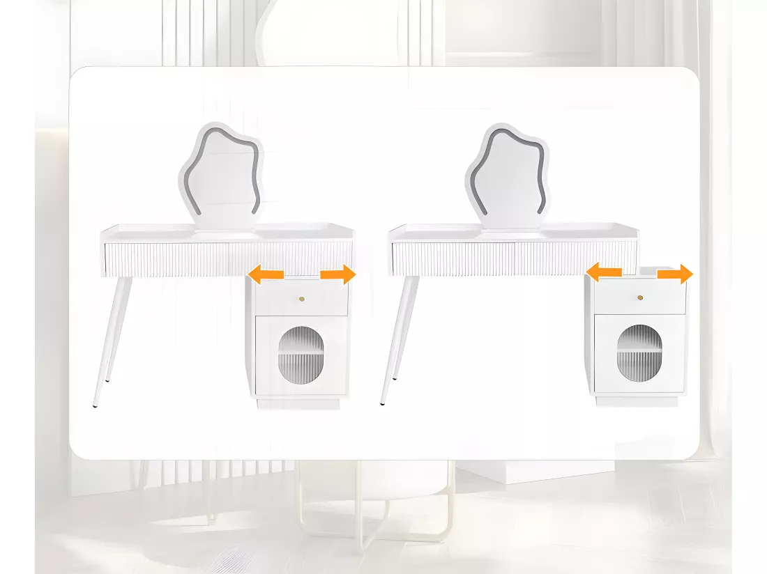 Coiffeuse avec miroir et éclairage LED - 2 tiroirs et une armoire amovible - Blanc (tabouret non inclus)
