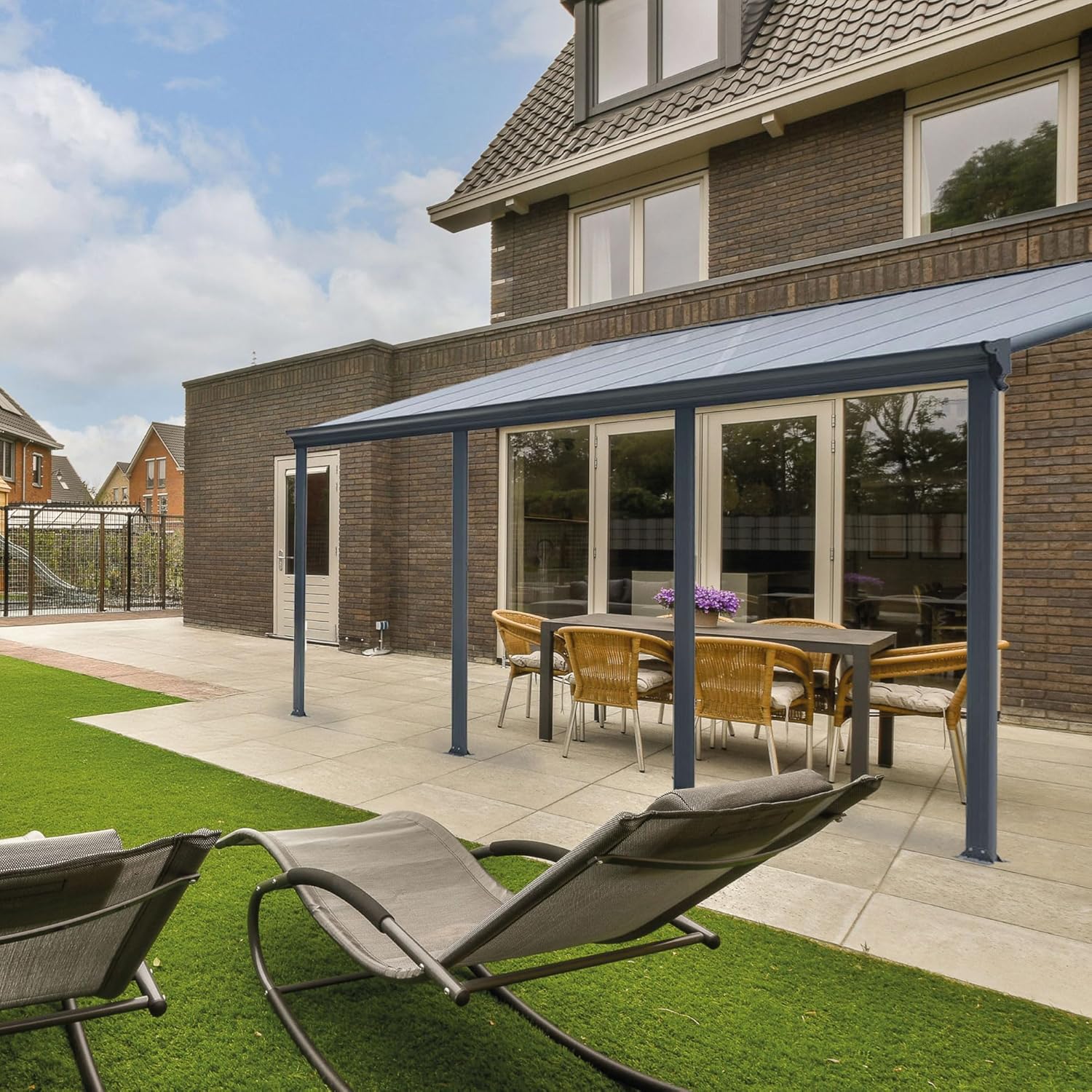 Terrassendach Veranda Aluminium transparentes Dach | Terrassenüberdachung Veranda XXL anthrazit 618 x 300 x 263-278 cm (LxBxH)