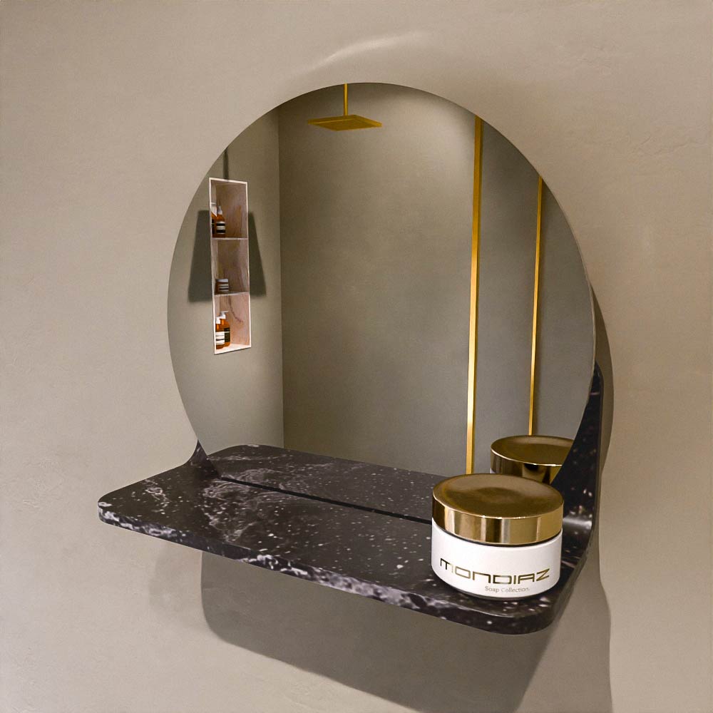 Mondiaz Spot spiegel rond Ø30cm met planchet lava