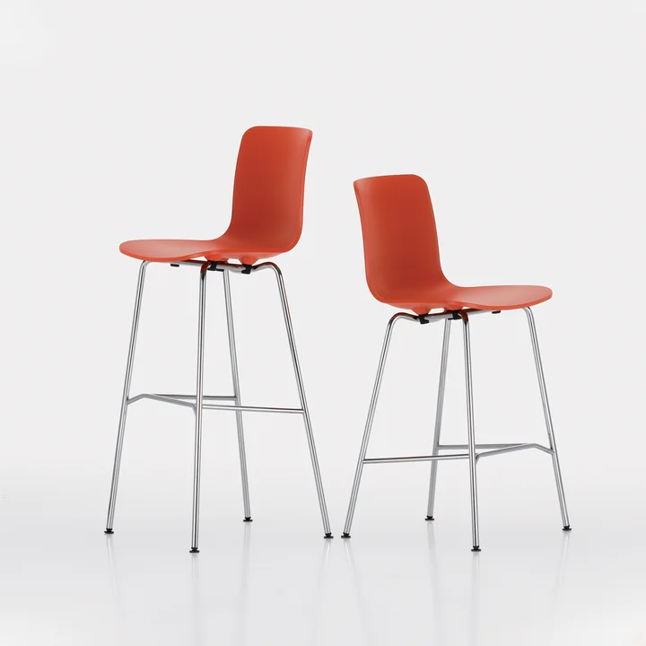 Vitra - Hal RE Barhocker, medium, baumwollweiss / chrom / weisse Kunststoffgleiter