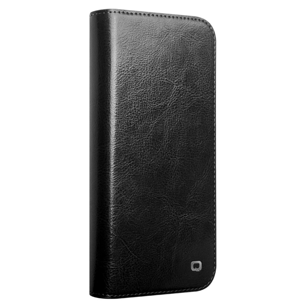 iPhone 16 Echtleder Tasche Flip Wallet Cover mit Kartenfächer - Schwarz