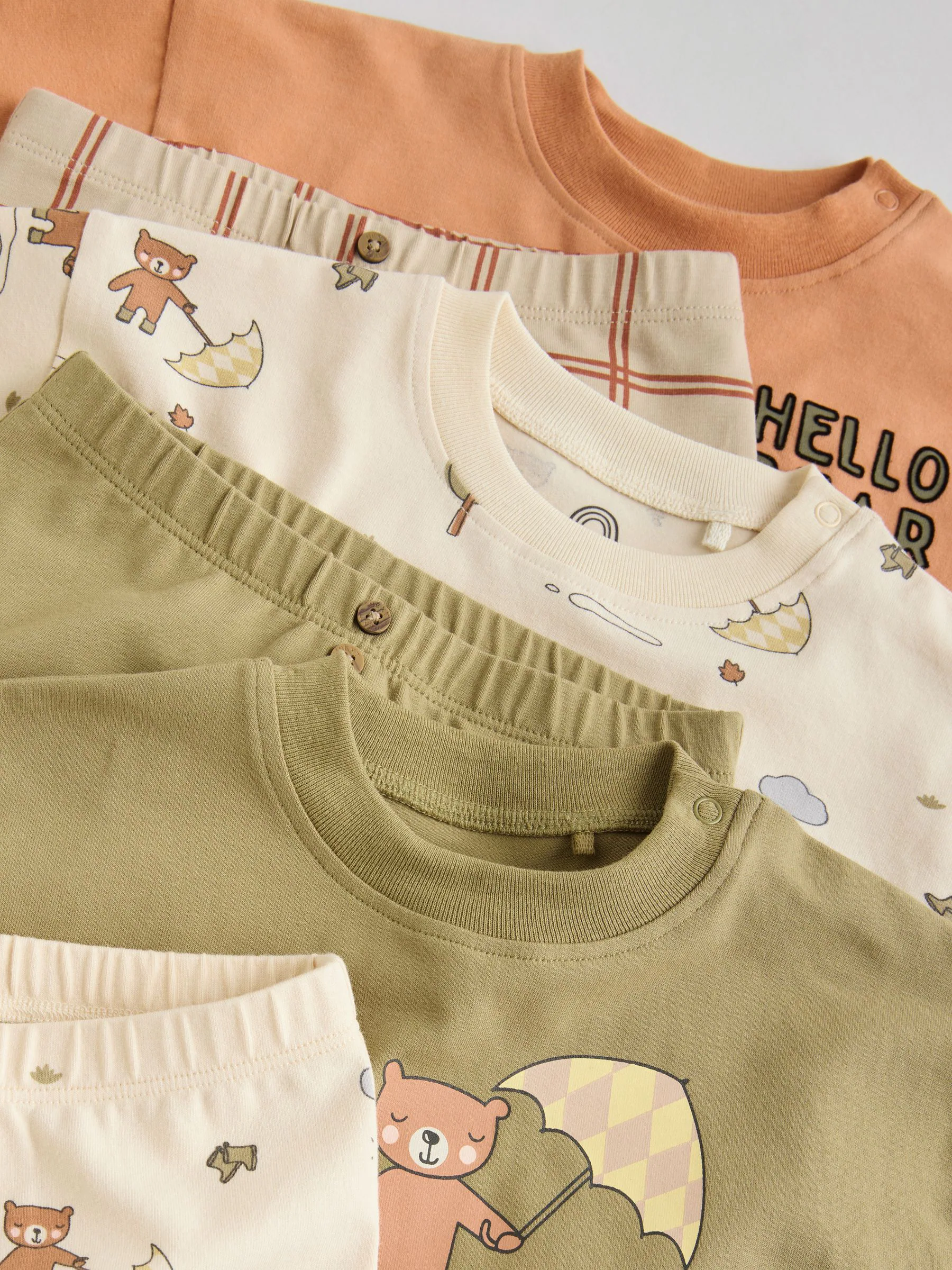 Khaki/Lichtbruin Hello Bear - Tops en Leggings 6 -delige babyset (0mnd-3jr)