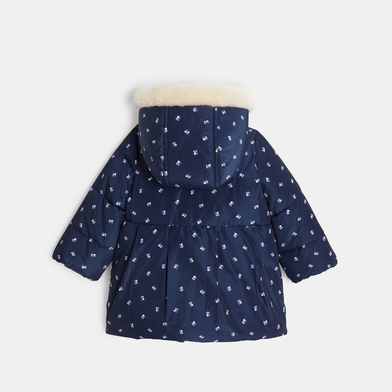 Manteau matelassé doublé fleuri bleu bébé fille