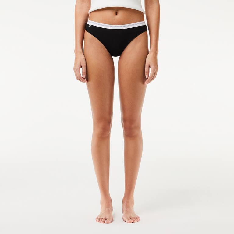 Lot de 3 strings siglées en coton stretch Culottes & bas - Noir - Lacoste - Femme