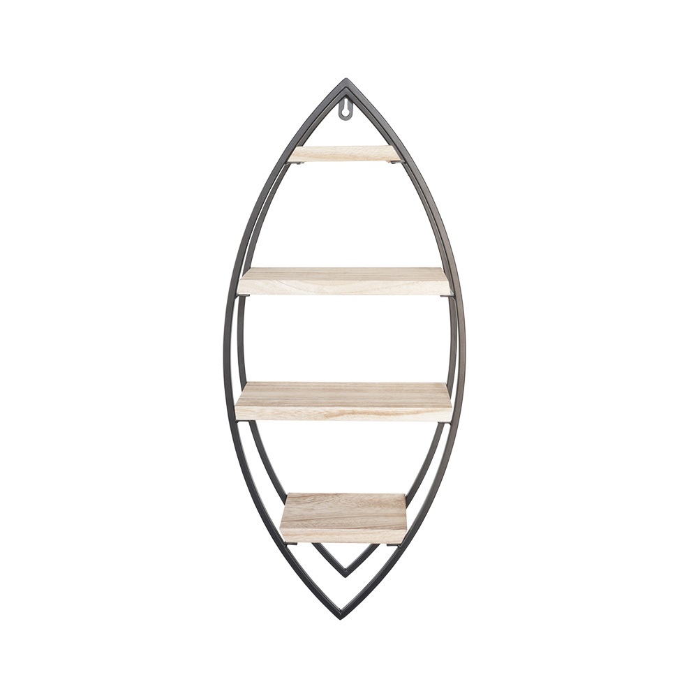 Etagère murale ovale avec 4 étagères en bois - 26x60 cm