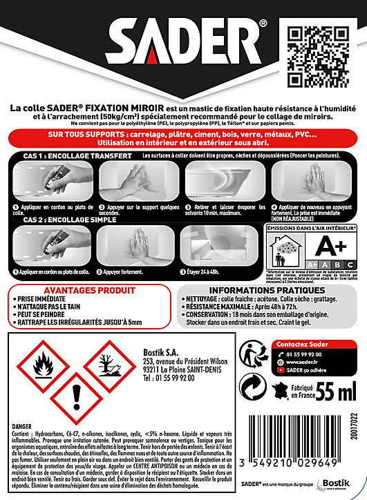 Colle Sader pour Miroir Tube 55 ml
