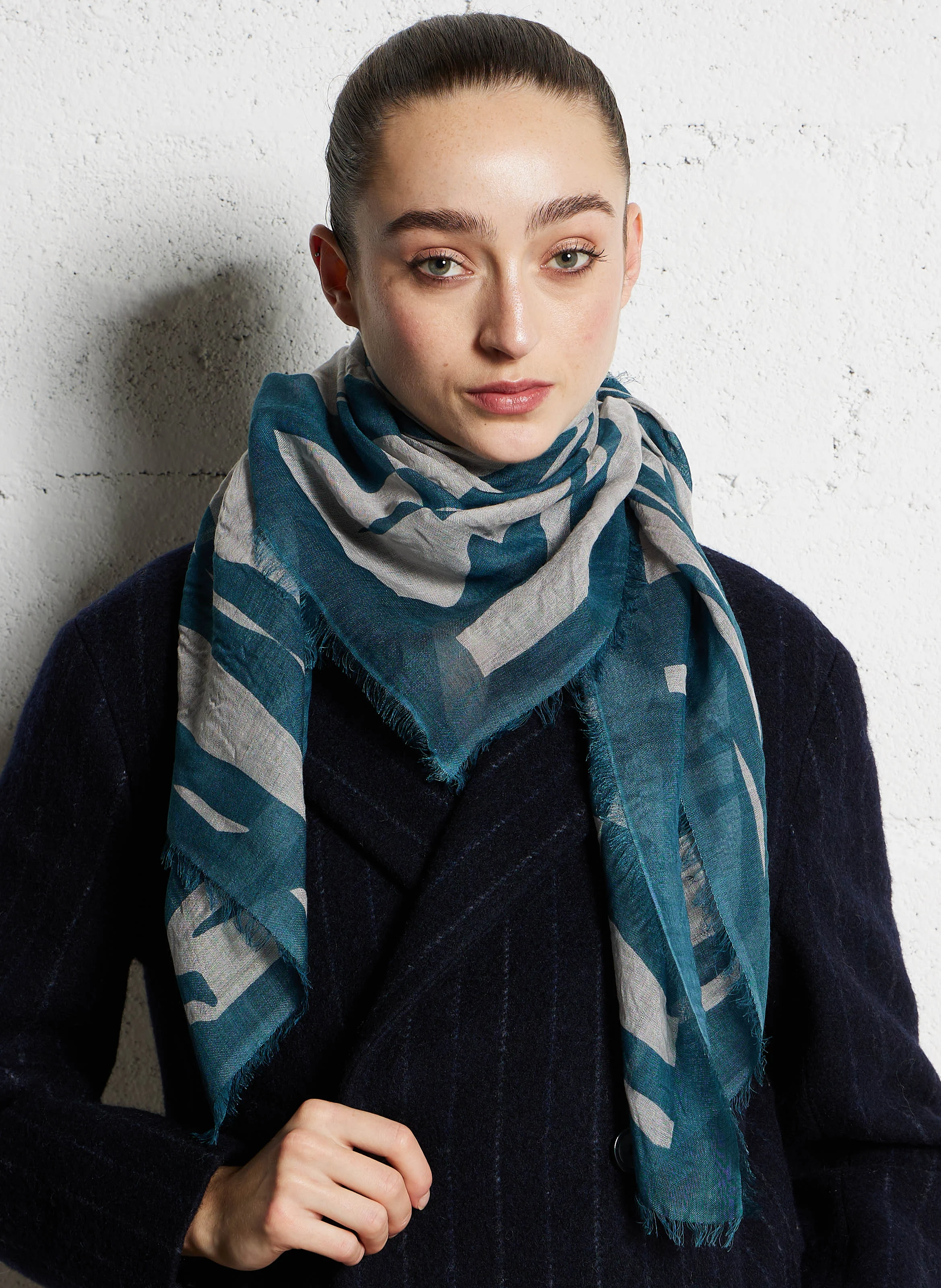 Foulard imprimé en laine et soie | Multicolore