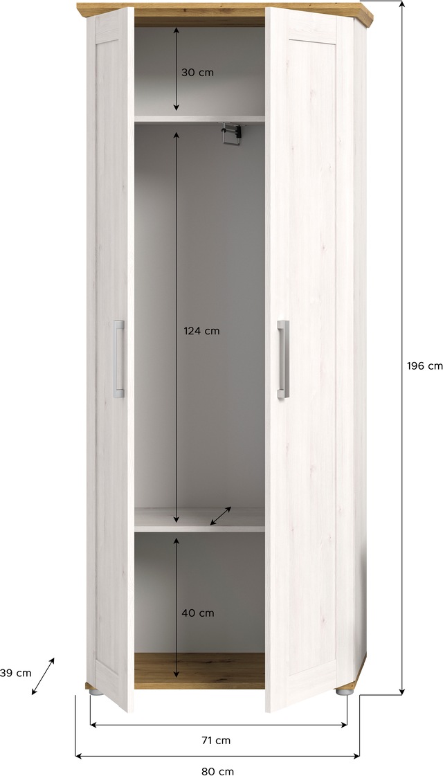 Home affaire Garderobenschrank »COSENZA, TOPSELLER!, Höhe 196 cm, 2 Türen, 2 Böden, 1 Kleiderstange« Hochschrank, Stauraumschrank, Schrank, Flurschrank, Dielenschrank