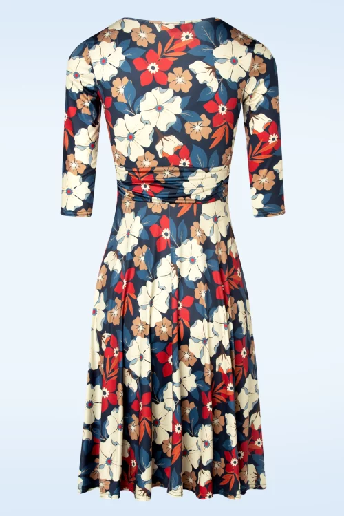 Vintage Chic for Topvintage Aria floral swing jurk in blauw en multi