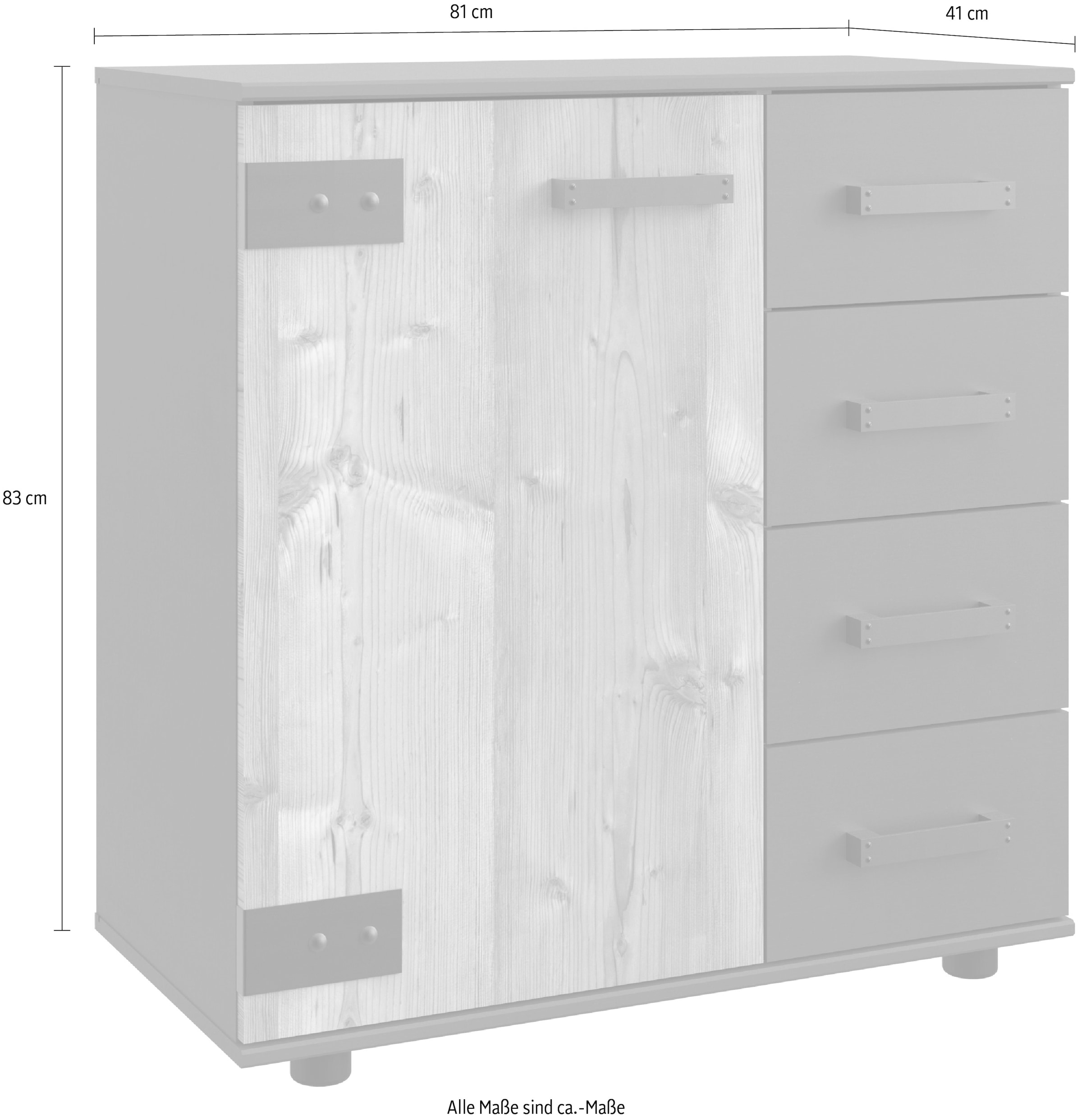 Wimex Kombikommode »Stockholm, Schrank Made in Germany« rustikale Optik Industrial-Look, 1-türig mit 4 Schubladen, 81/41/83 cm