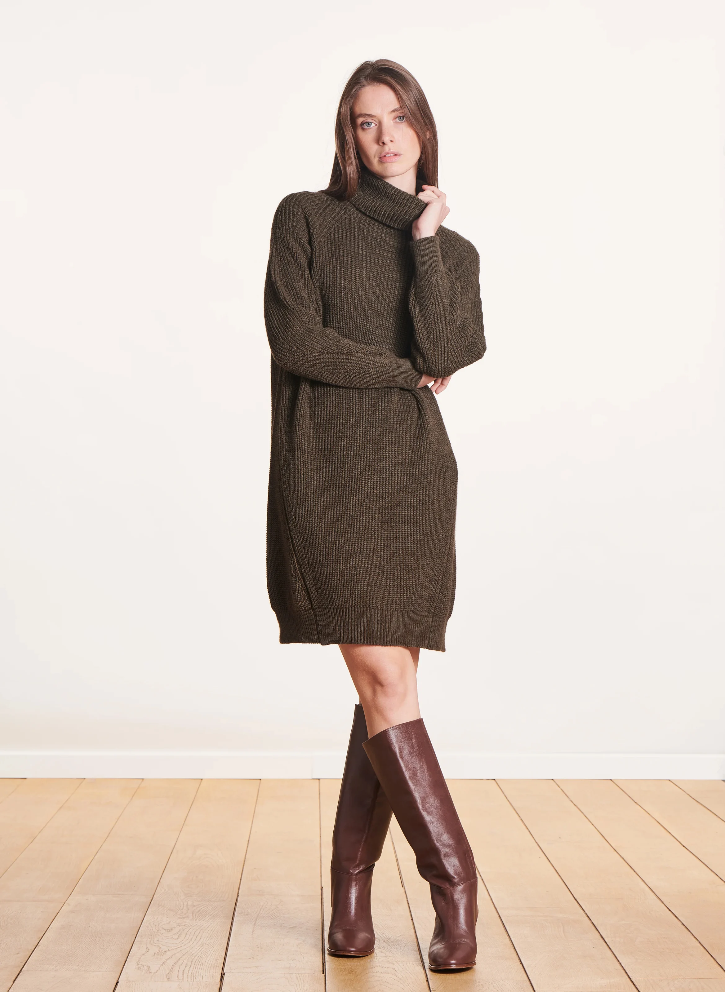 Robe pull courte en maille| Vert