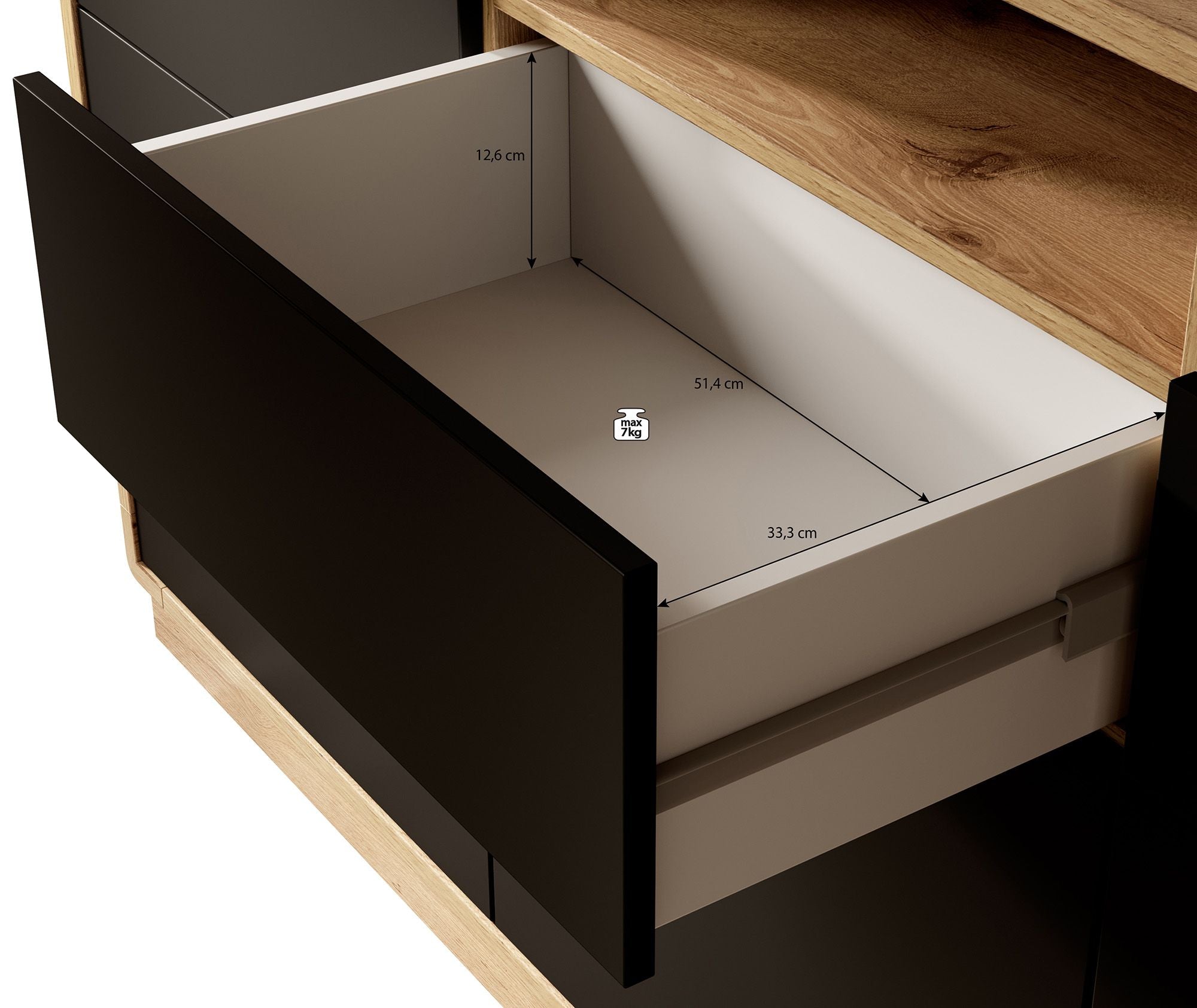 Acuna - Dressoir - Zwart/eiken - 180x40x96 cm