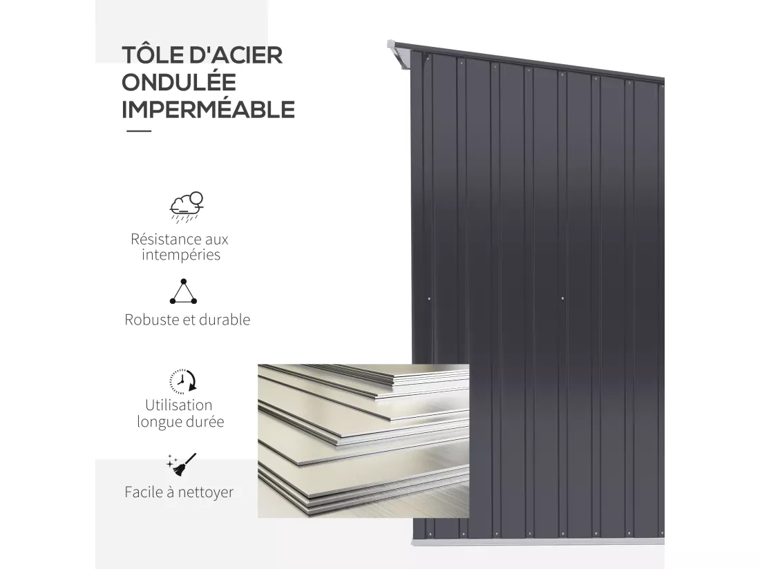 Abri de jardin - remise pour outils - cabanon porte verrouillable - dim. 1L x 1,03l x 1,6H m - tôle d'acier ondulée anthracite