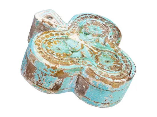Coffret en bois sculpté avec finition blanche antique 17,5x17x5h cm