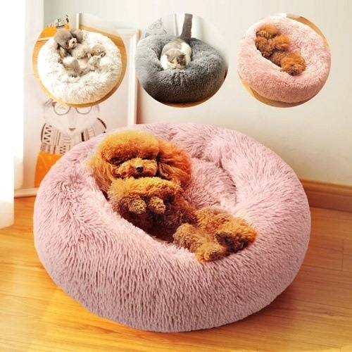 Cama de pelúcia rosa para animais de estimação