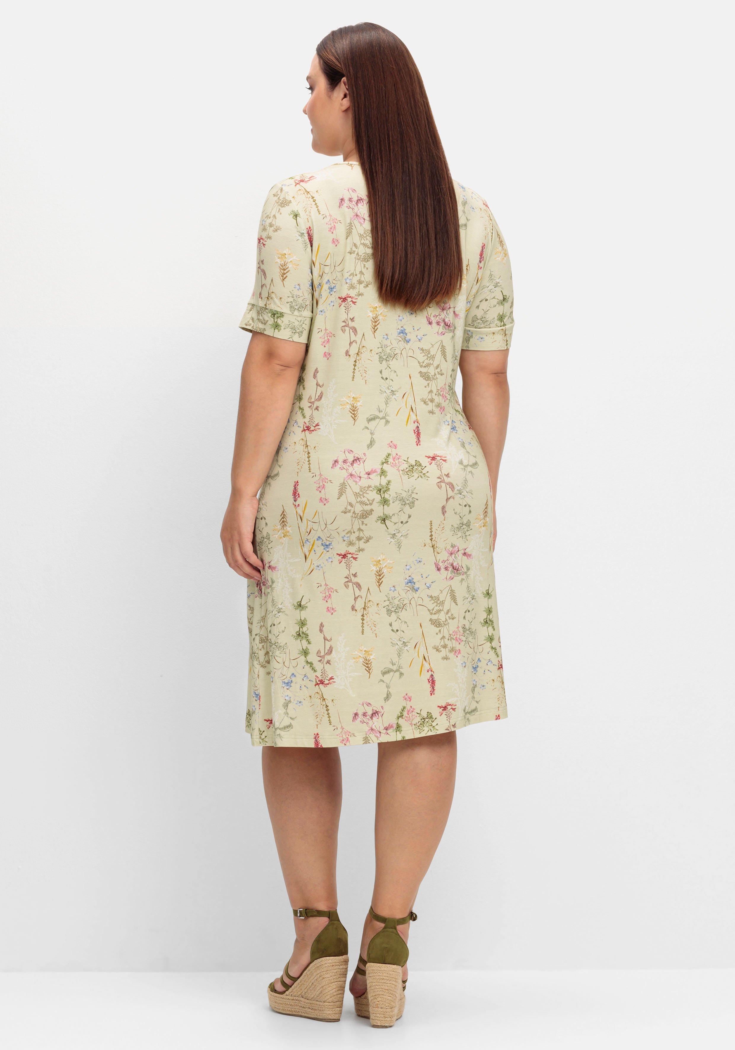 Knielanges Jerseykleid mit Blumenmuster