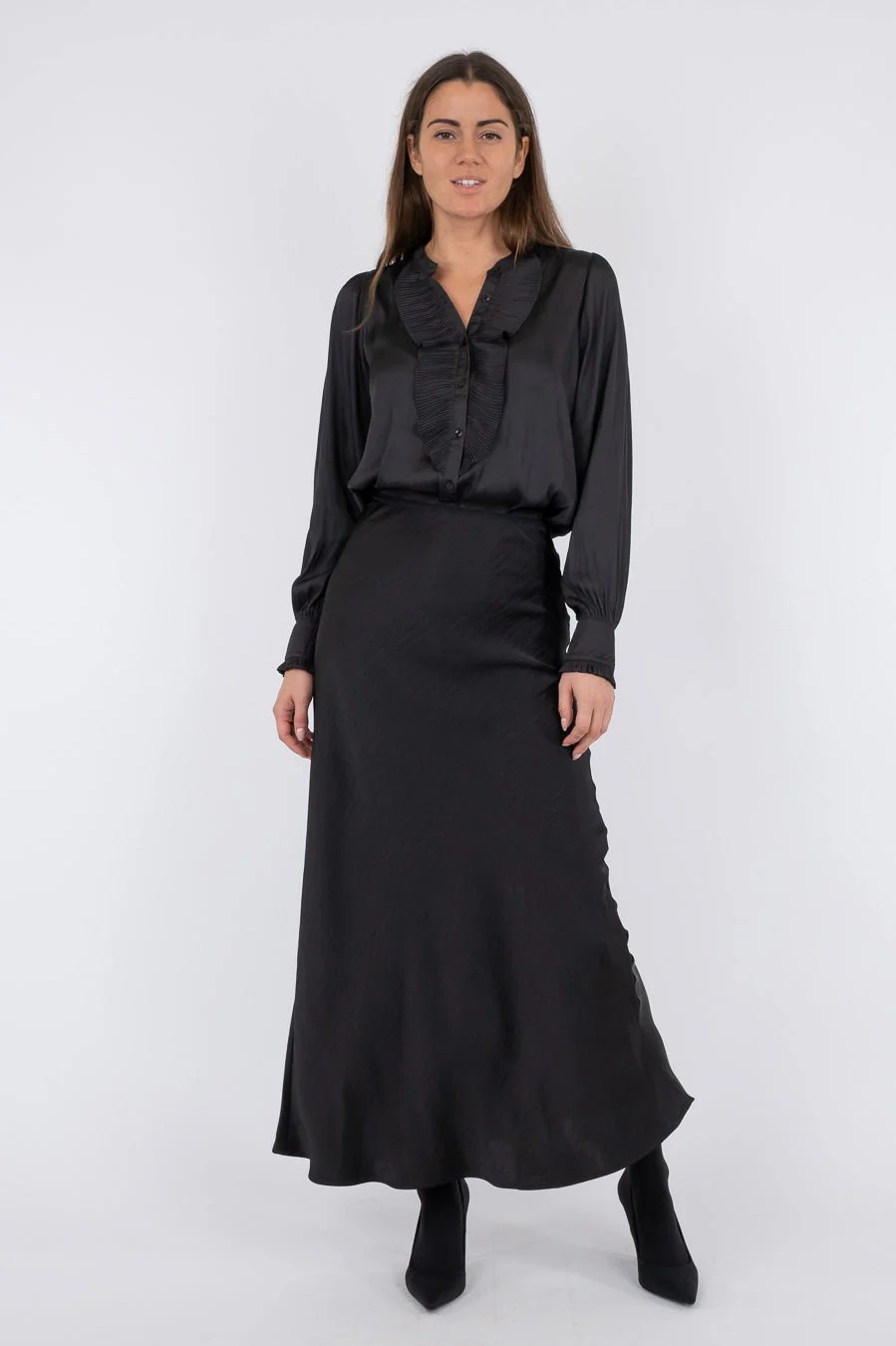 Neo Noir  Vicky Heavy Sateen nederdel - sort