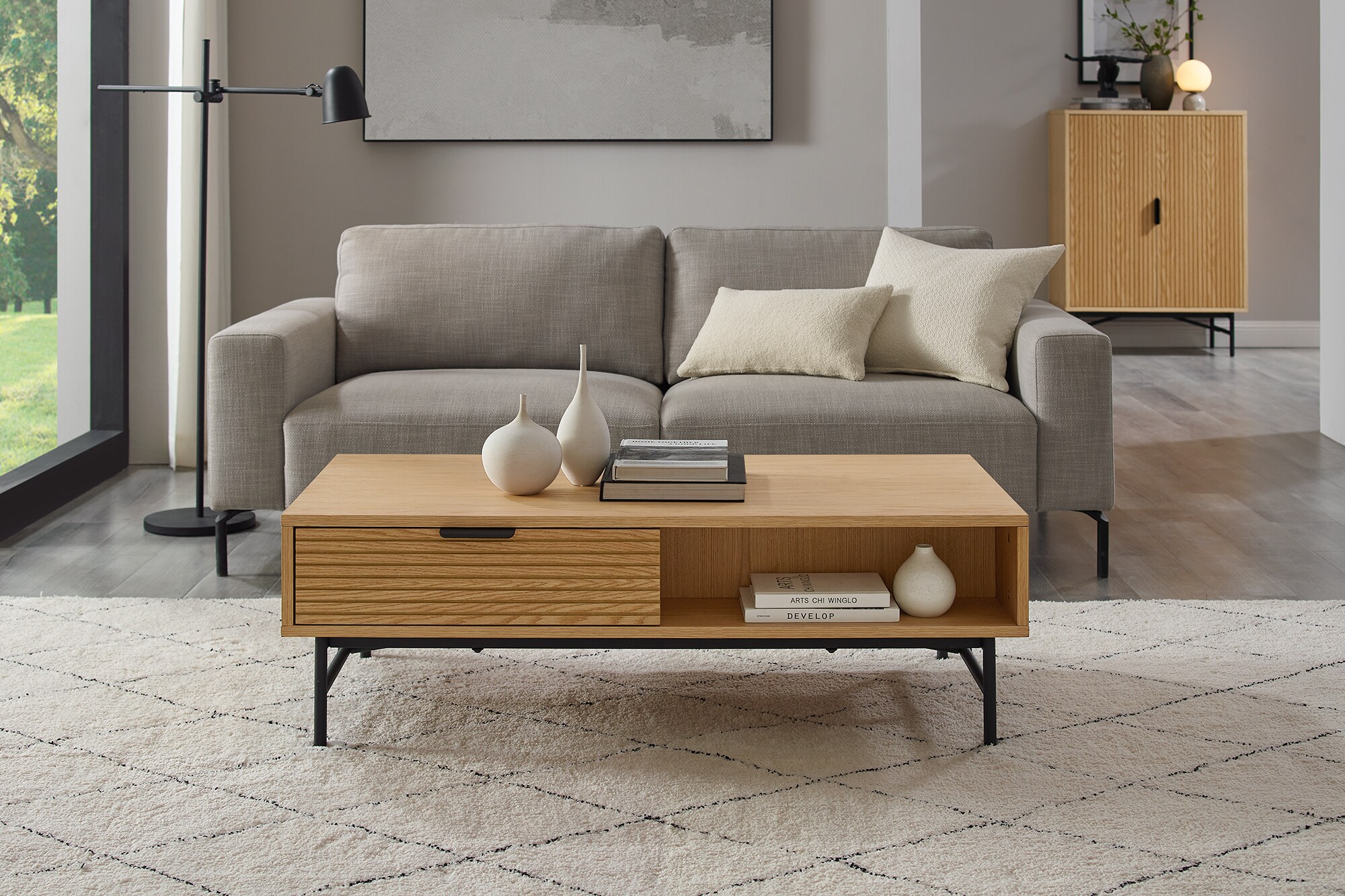 Couchtisch 120x60cm Eiche Furnier Sofatisch Beistelltisch Wohnzimmertisch Tisch