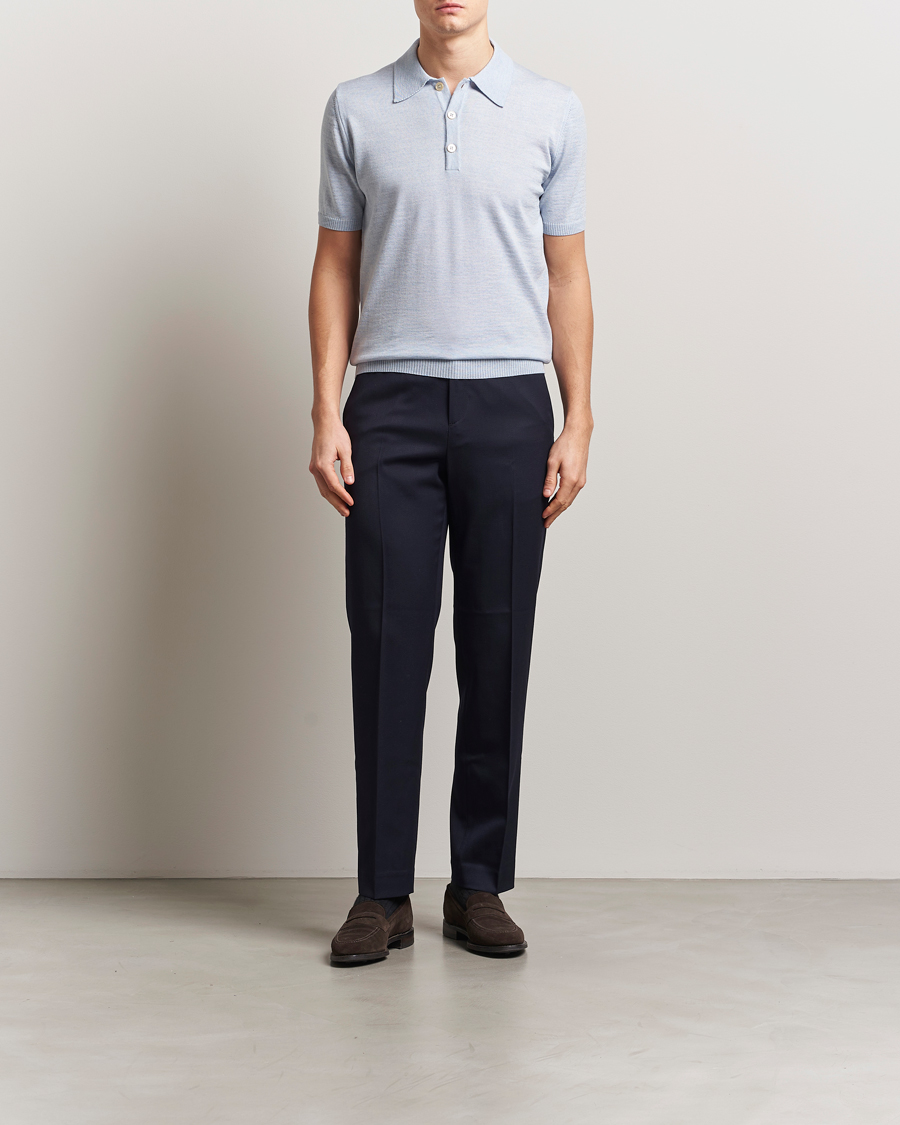 Stenströms Knitted Merino Polo Light Blue