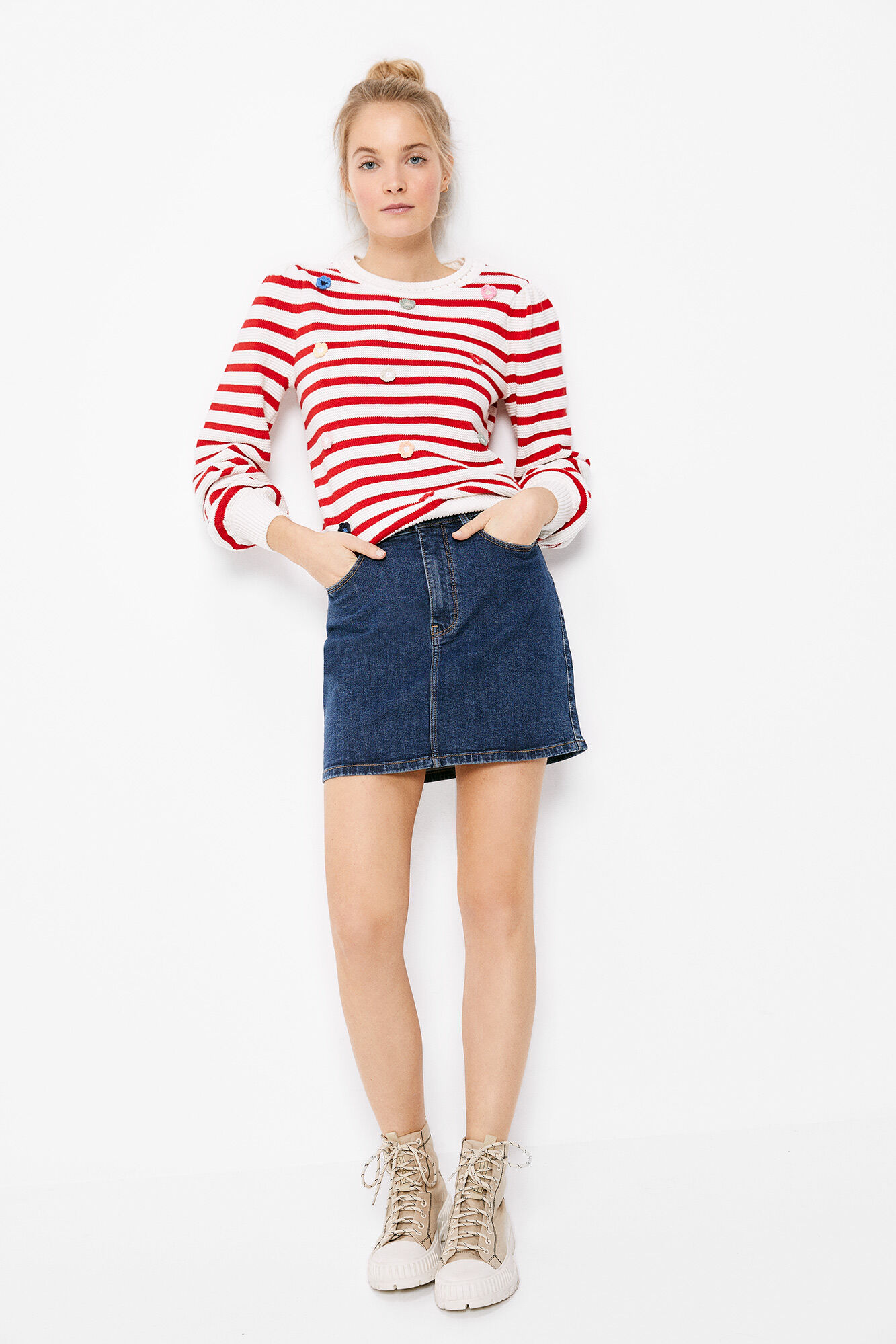 Suéter floral de crochê em algodão - Vermelho