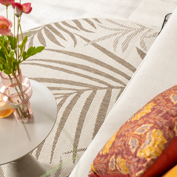 Rond jute buitenkleed - Nomad Leaves Creme | Botanic