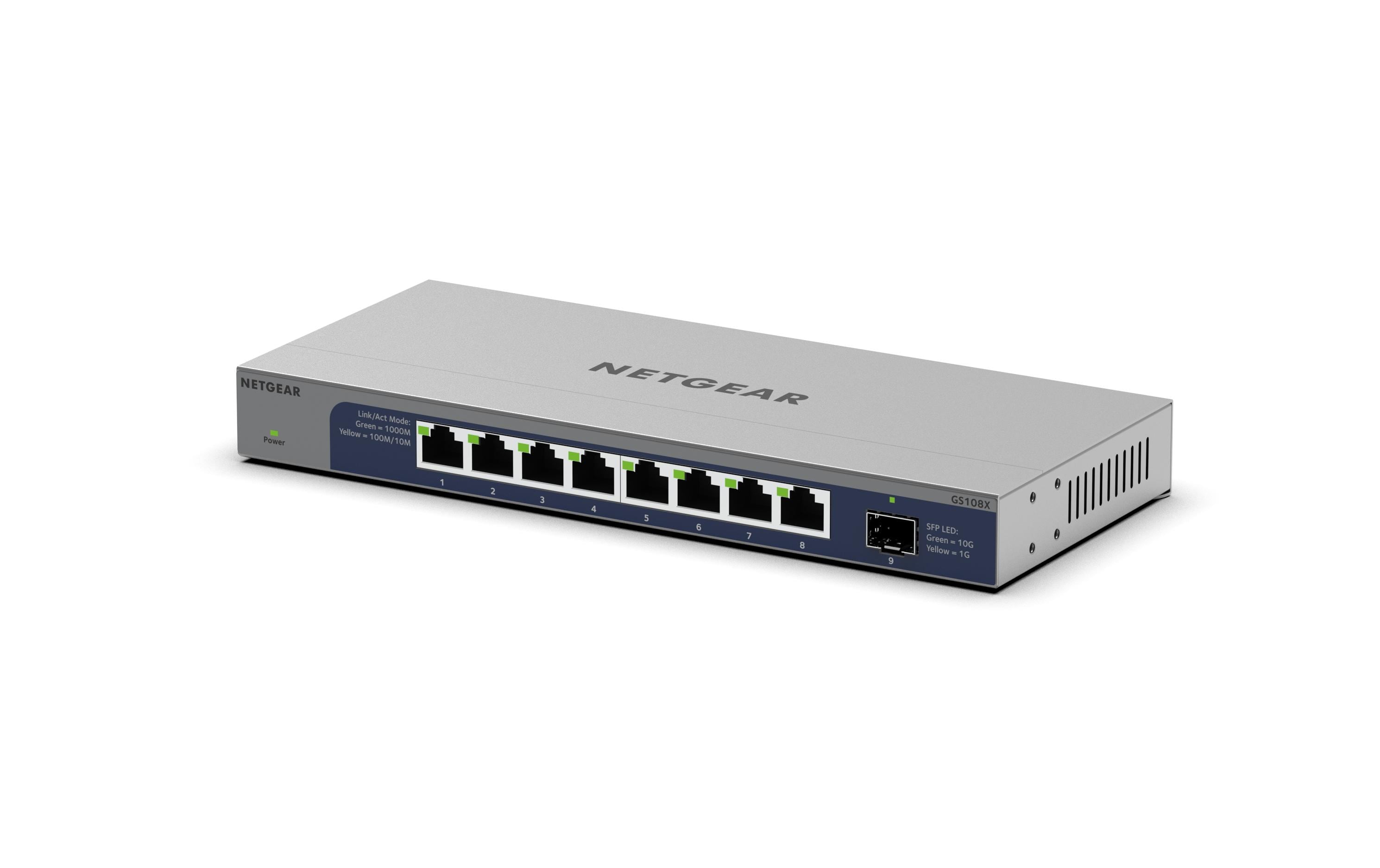 Switch GS108X-100EUS 8 PortNETGEAR GS108X unmanaged 8-Port Gigabit Switch mit 10 Gigabit SFP+ Uplink