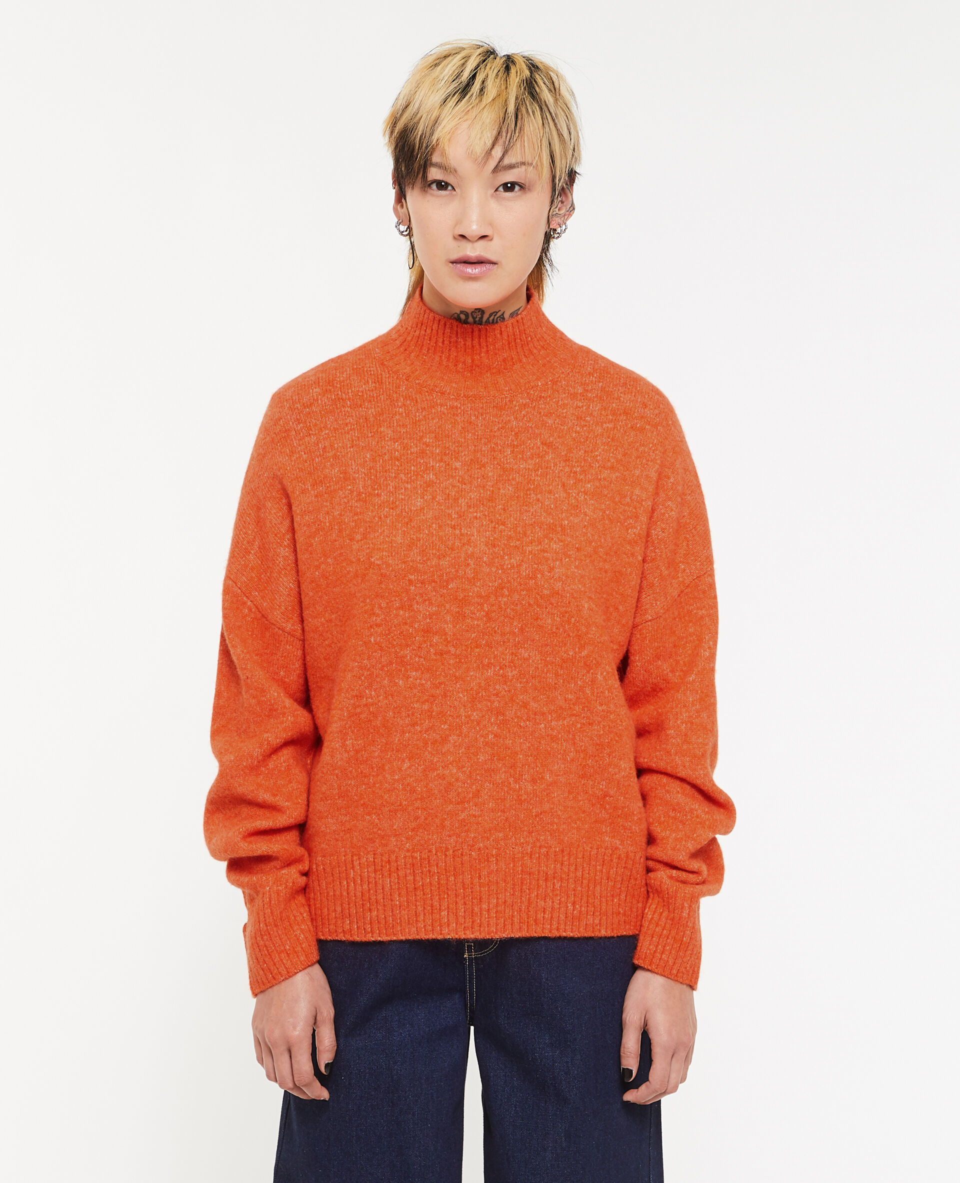 Pull oversize col montant - Orange