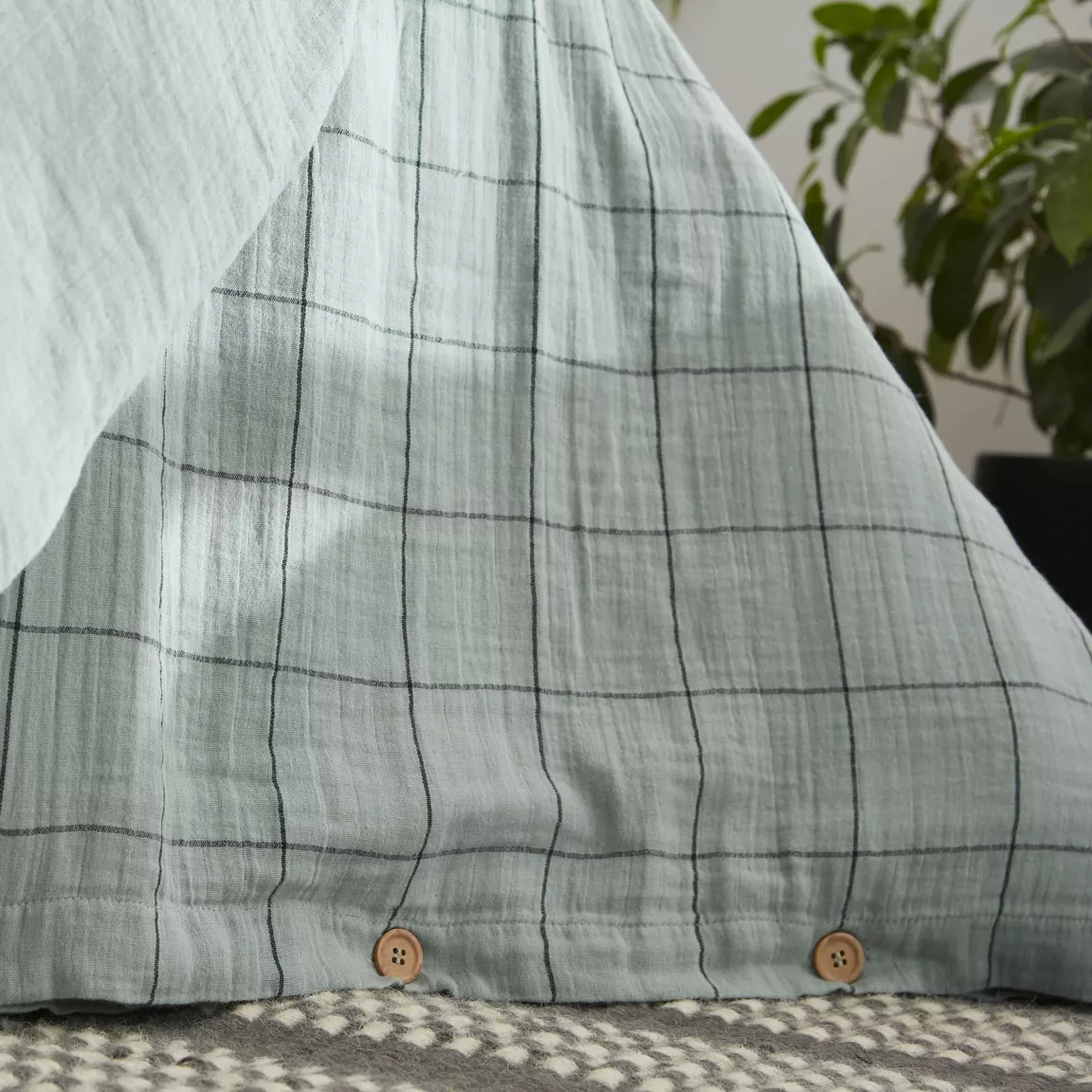 Housse de couette gaze de coton (240 x 220 cm) Gaïa Match Vert eucalyptus