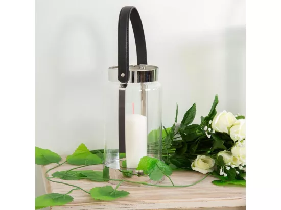 Lanterne en acier inoxydable et cristal argenté 12,5x12,5x23h