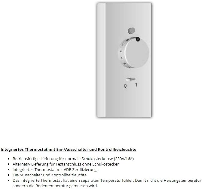 Elektroheizung - Radiator - 2000 Watt - im Set - inkl. Standfüße und 1,8m Anschlusskabel - Integriertes Thermostat mit Ein-/Ausschalter und Kontrollheizleuchte - Maße: (LxHxT) 1330x380x80