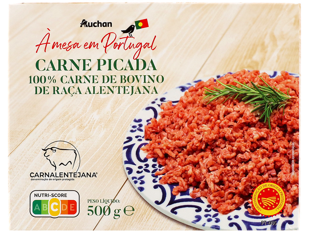 CARNE PICADA DOP AUCHAN À MESA EM PORTUGAL 100% BOVINO ALENTEJANO 500G