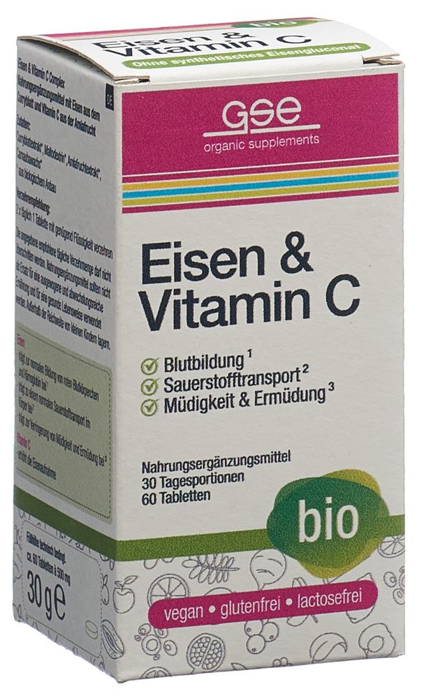 GSE Eisen + Vitamin C Complex<br>60 Stück, Glas, Tablette, Bio