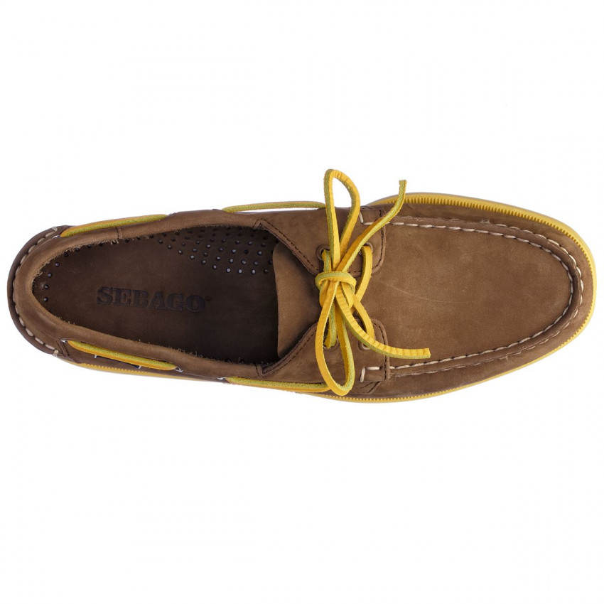 DOCKSIDES NUBUCK Dk Brown Yellow-CHAUSSURES BATEAU POUR HOMME EN NUBUCK DK BROWN YELLOW