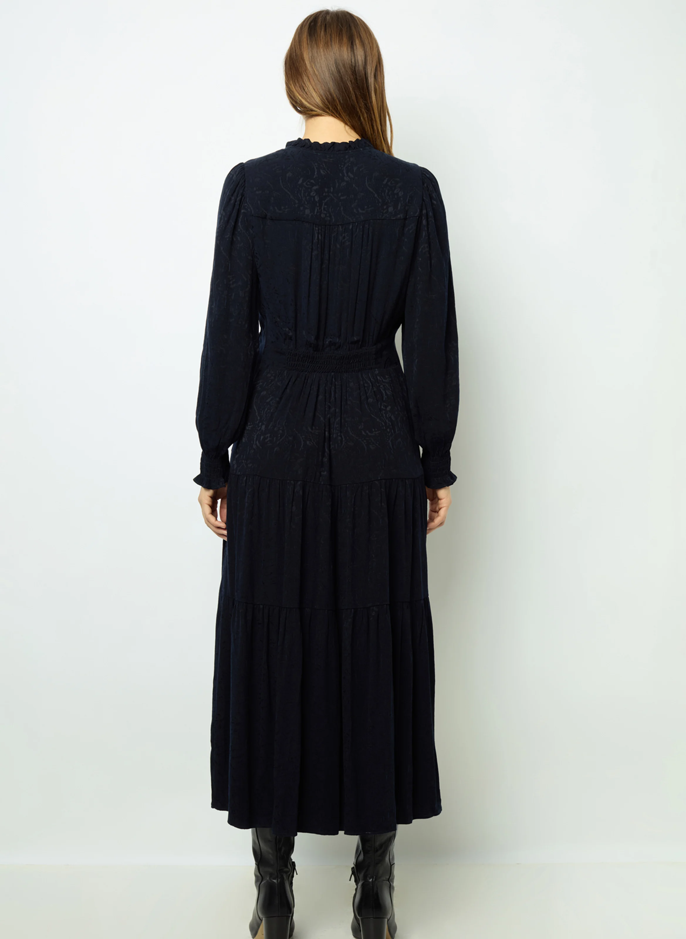 SANDRINE - Robe longue droite à col V | Bleu