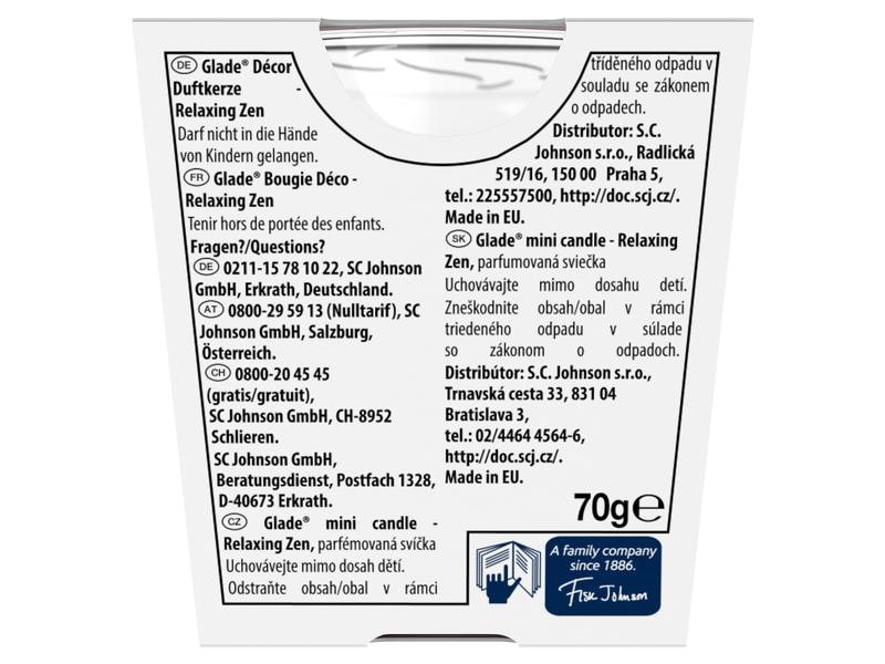 Glade Dècor Duftkerze Relaxing Zen 70 g Duftkerze im Glasdesign