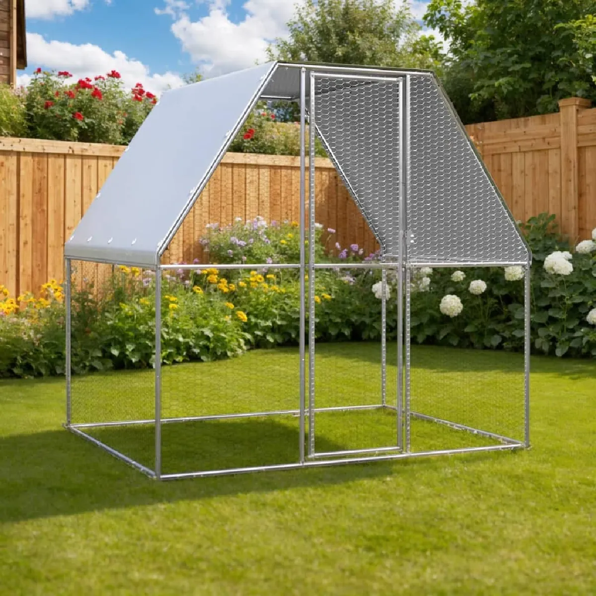 vidaXL Poulailler argenté et gris 2x2x2 m
