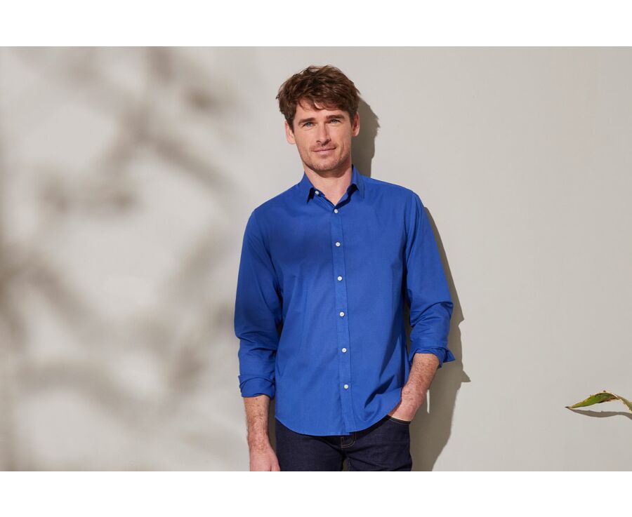 Chemise coton lin bleue - SILBERT